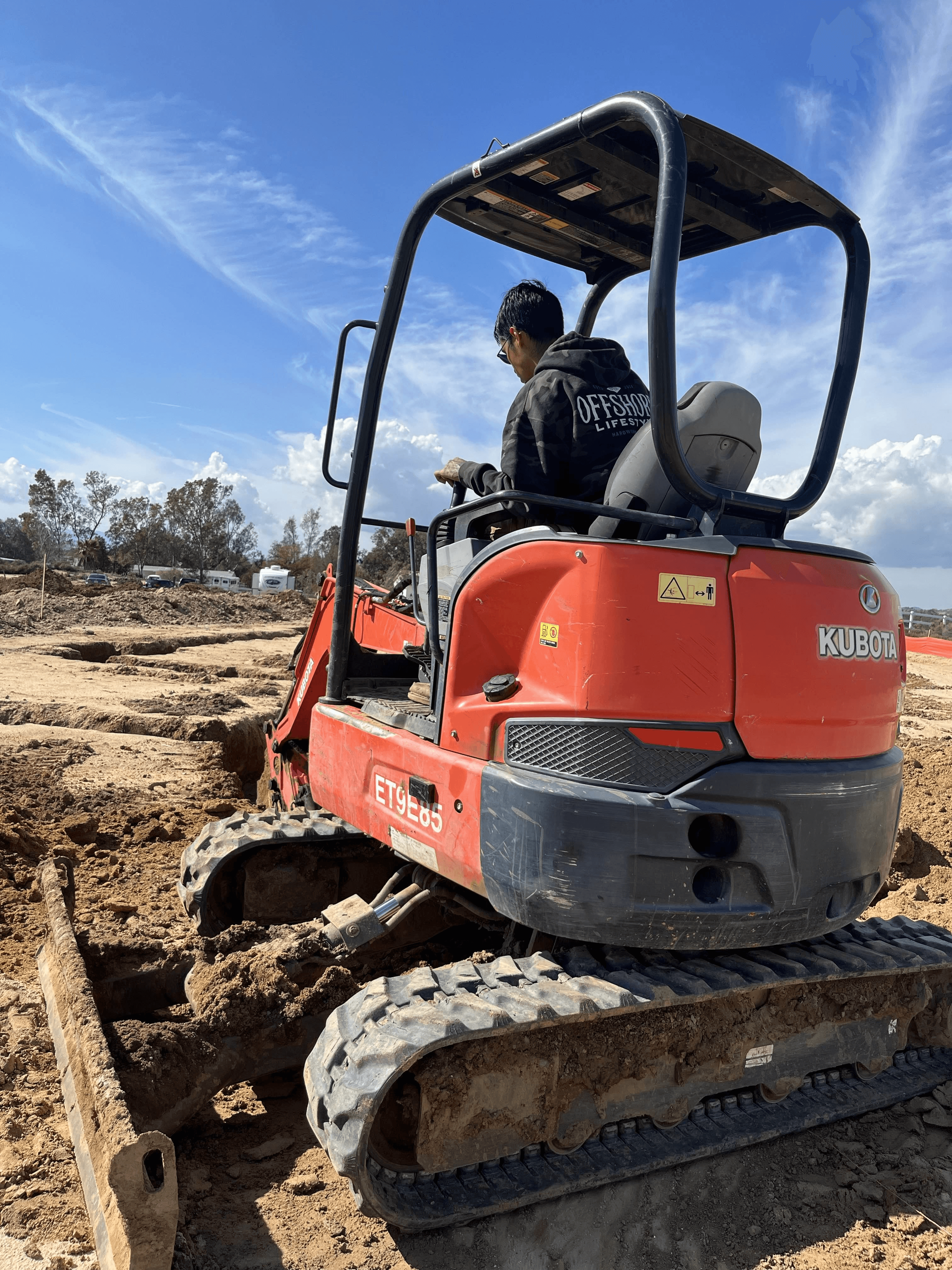 TDM excavator and backhoe on construction site